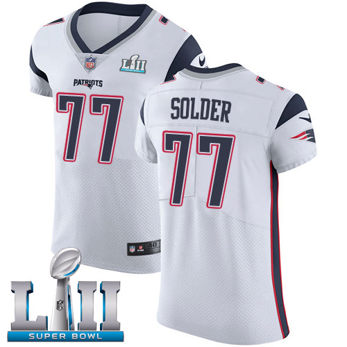 Nike Patriots #77 Nate Solder White Super Bowl LII Men's Stitched NFL Vapor Untouchable Elite Jersey - Click Image to Close